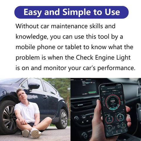 Person using OBD2 Wireless Adapter And Scanner For Android And iPhone, Torque Supported Code Reader Dongle, ELM327 Compatible