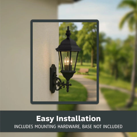 Outdoor Wall Lantern Black Finish With Modern Scroll Detailing, Framed Backplate, Weatherproof Outdoor Lighting for Ambiance
