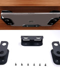 Prime Desk Real Estate Saver This Under Desk Laptop Mount holding a laptop below a wooden surface with screws included.