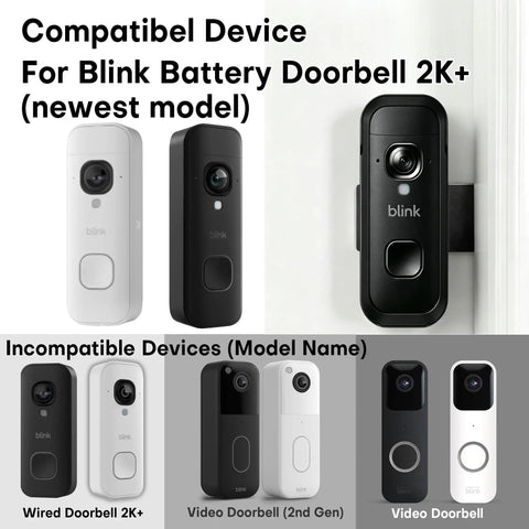 Built Like A Tank Anti Theft Security Enclosure For Blink Battery Doorbell 2K Plus showing compatible and incompatible models.