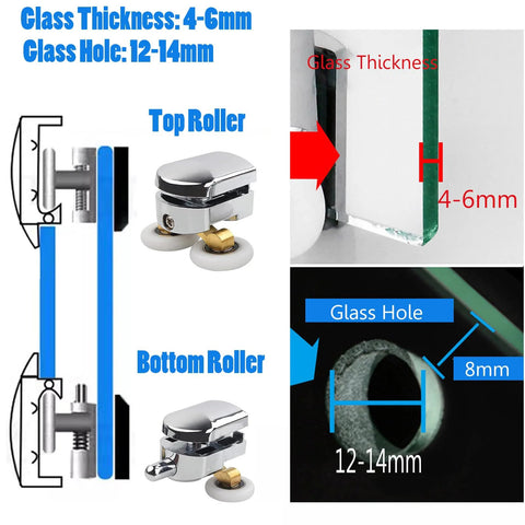 8 Piece Shower Door Rollers Set With 25mm Sliding Door Wheels For Curved Glass Doors 4 To 6mm Thick Upper And Lower Runners