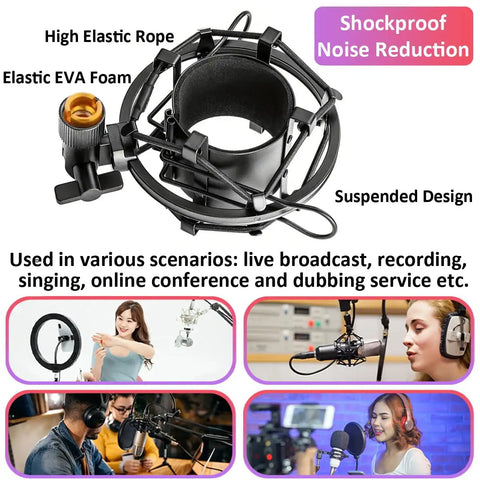 Rock Solid Aluminum Microphone Shock Mount For 53 To 58mm Condenser Mics Anti Vibration Suspension Holder Clip For Studio Use