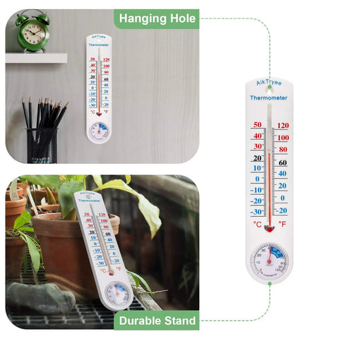 Analog Hygrometer Thermometer For Indoor Outdoor Use No Battery Required Easy To Read Humidity And Temperature Gauge With Celsius Fahrenheit For Patio Garden Cellar Greenhouse Closet hanging on a wall and on a plant shelf