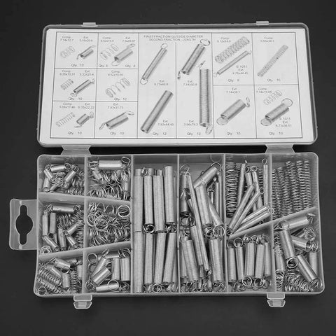 Awesome 200 Piece Metal Spring Assortment Kit Made From Super Durable Galvanized Steel Perfect For Fixing Cars Appliances Electronics And DIY Projects With Tension Compression Styles To Handle Any Repair Hustle You Face Today. 200 galvanized steel springs in organizer case