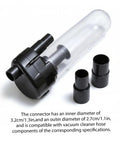 Heavy Duty Plastic Cyclone Dust Separator With Adapter For Vacuum Systems showing transparent black connector with hose attachments.