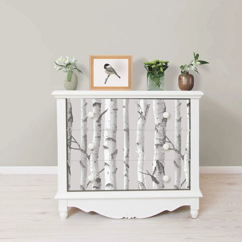 White dresser with Mountain Birch Peel And Stick Wallpaper Grey For Walls Easy To Install Repositionable No Residue Safe
