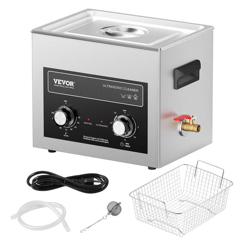 10L Sonic Cleaner With Heater And Timer Basket Digital Cavitation Machine 240W Pro Grade Deep Clean For Lab Tools Metal Parts Carburetors Brass Auto Parts Engine Components, front view with basket