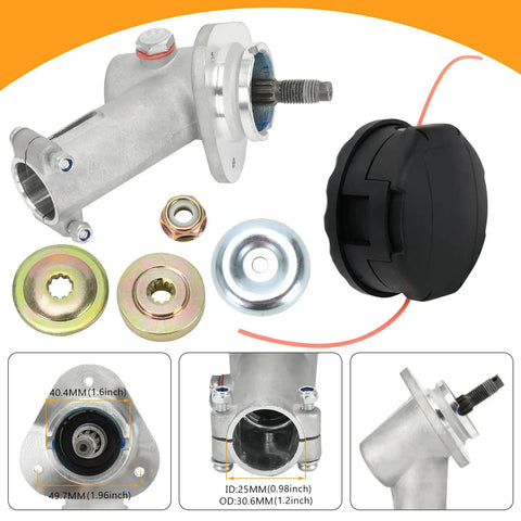 Gearbox Assembly Replacement for Trimmer with Speed Feed 400 Head showing components and dimensions for SRM models
