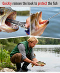 Angler using Grab And Go Fishing Pliers Set With Two Magnetic Hook Removers on catfish near lake.