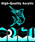 Ice Blue Marlin Neon Sign with USB Power, acrylic back sheet, and pre-drilled holes for quick mounting