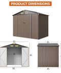 Weatherproof 8x6 Feet Outdoor Storage Shed With Lockable Doors Thick Galvanized Steel Construction Brown dimensions