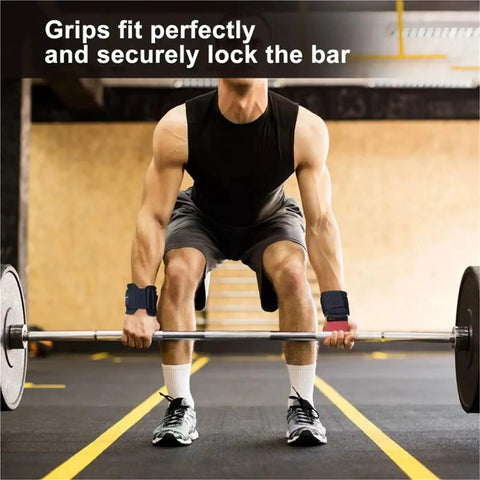 Man deadlifting with Two Pack Lifting Hook Wrist Strap Hand Grip Training Gloves for Men and Women Heavy Duty No Slip Grip Gear