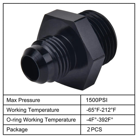 6AN Flare To AN8 ORB Male Fitting Adapter Dual Pack In Aluminum 6061-T6, 9/16-18 UNF To 3/4-16 UNF With O-Ring Seal, High-Performance AN Line Adapter For Car Enthusiasts And Tuner Projects.