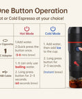 One Button Operation instructions for the Straight Up Smooth Portable 12V Car And Home Espresso Maker Takes Ground Coffee And Capsules 15 Bar Pump.