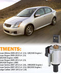CVT transmission step motor and Nissan Altima sedan; front view of silver motor and car