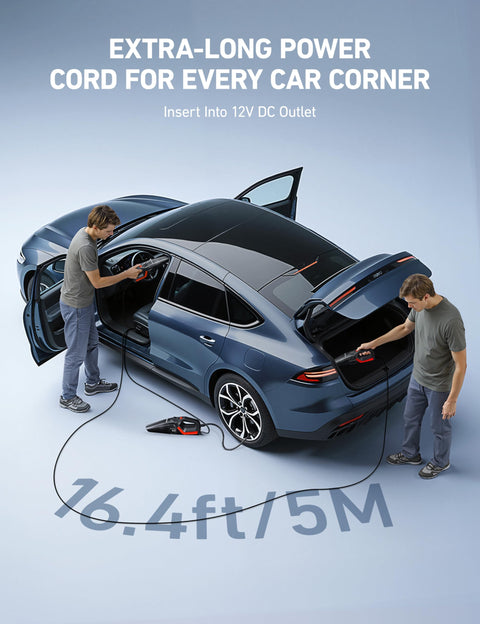 4 In 1 Portable Car Vacuum And Tire Inflator With Led Light And Digital Dual Displays 150 PSI Air Compressor 12V DC Sixteen Point Four Foot Cord
