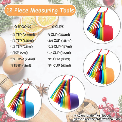12 Piece Measuring Cups And Spoons Set Colorful Kitchen Tools For Quick Prep Durable Nesting Design For Dry And Liquid Ingredients