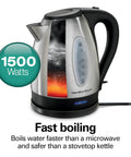 Electric Tea Kettle 1.7 Liter Cordless Boiler With 1500 Watts For Fast Boiling Auto Shutoff And Boil Dry Protection Stainless Steel