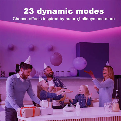 Group celebrating with LED Strip Lights 200ft Two Rolls For Bedroom With App And Remote Control 24V Color Changing Light Strips