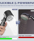 Comparison of gray filtered shower head with high pressure handheld and four removable spray modes vs standard shower head