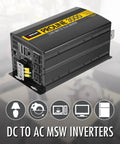 Plug And Play Heavy Duty 10000 Watt Power Inverter With Remote converts 12V DC battery to standard 120V AC outlet, showing a robust inverter design.