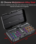 24 In 1 Magnetic Screwdriver Set With Detachable Handle And Ratchet, shown open with bits and handle inside black case