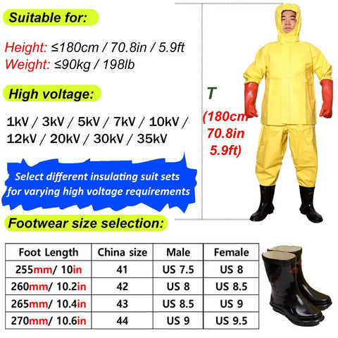 High Voltage Insulation Suit 1kV To 35kV, 2 Pack Electrical Insulation Clothing Set, PVC resin suit with boots for electricians, 180cm size