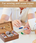 All In One Sewing Kit With Wooden Box For Travel And Grab And Go Emergency Fixes Includes Scissors 24 Color Thread