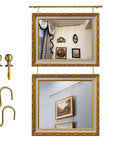 Adjustable Picture Rail Hanging System With Brass Chain Hooks No Damage Wall Track For Gallery Displays Metal Frame Hanger Kit Easy Setup For Home Decor And Museum Style Artwork Suspension Pole 150cm Long, brass wall rail with hanging hooks and chains