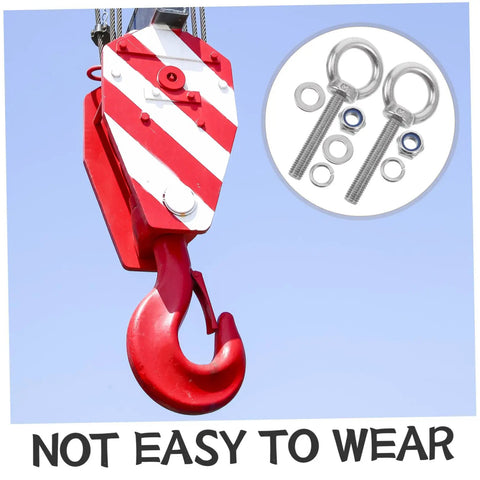 M10x60 Stainless Steel Eyebolts With Nuts And Flat Spring Washers, Weather Resistant And Anti Loosening Design For Outdoor And Indoor Use, Built To Last Heavy Duty Anchor Eyebolts For Household Projects And Sensitive Devices, shown with nuts and washers