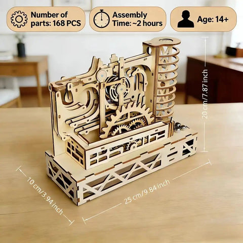 Dope 3D Wooden Marble Run Kit For Adults Motorized Spiral Model Puzzle With Natural Wood Finish DIY Craft Building Set Brain Boosting Mechanical Puzzle Great Gift For Men Women And Science Nerds Requires 2 AA Batteries, 25x10x20 cm