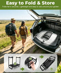 Garden Stool And Kneeler 7 Piece Set folded in car trunk, with hikers walking, demonstrating easy portability and storage.