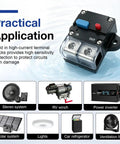 Heavy Duty 50 Amp Circuit Breaker With Manual Reset Switch 12 To 48 Volt Dc Overload Protection Battery Disconnect Switch installed for RV and marine applications.