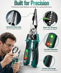 4 In 1 Wire Stripping Pliers With LCD Voltage Display, Heavy Duty Steel Workhorse Multitool For Electricians, Foldable Cable Cutter, Crimping, Cutting And Wire Testing, 12 To 250V shown with steel jaws