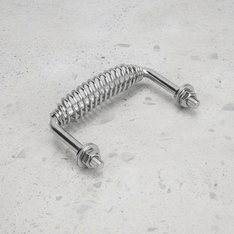 BBQ Grill Handle Replacement Screw On Stainless Steel 5 3 Eighth Inch Spiral Spring Handle Upgrade With One Half Inch Rod For Outdoor Smokers And Stoves Durable Secure Mount, stainless handle with bolts