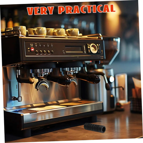 Insulation Sleeve For Steam Wand Guard And Rubber Cover Heat Shield For Coffee Machines Keeps Your Steam Wand Cool And Safe Burn Prevention Sleeve Protective Rubber Guard For Frothing next to a coffee machine.