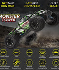 One Eighteenth Scale All Terrain RC Car With 4WD Power, High Speed Remote Control Truck Zips Up To Forty Kilometers Per Hour