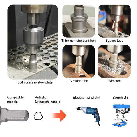 Carbide Hole Saw Kit For Metal 13 Piece Heavy Duty Drill Bit Set used on stainless steel, iron, and metal tubes with drills