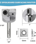 Heavy Duty Cnc Spoilboard Surfacing Router Bit Featuring Quick Swap Two Flute Cutters And One Quarter Inch Shank, 1in cut, 2-1/4in body.