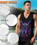 Dope Men's Graphic Tank Top Sleeveless V Neck Shirt with vibrant wolf design, lightweight quick dry fabric for workouts.