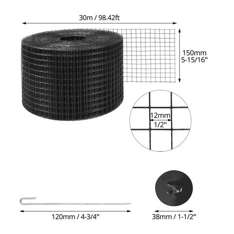 Badass Solar Panel Roof Protection Net, 6 X 100 Ft, 1/2 Inch Mesh For Slick Perimeter Guard, rolled black mesh with dimensions.