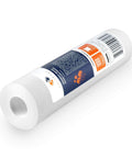 5 Micron 10x2.5 Household Water Filter Cartridges, Set Of 12 For Your Whole House Filtration lying on side view, label visible.