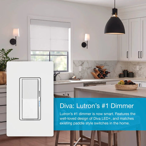 Caseta Smart Dimmer Switch For LED Lights 150W Single Pole Or 3 Way No Neutral White 2 Pack in modern kitchen setting