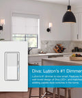 Diva Style Smart Dimmer Switch With No Neutral Required For Easy Glow Up On Any Circuit syncs flawlessly with Alexa and Google in a modern kitchen.