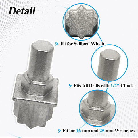 Detail of Ebrmeiwo 7431 Sailing Cordless Drill And Winch Adapter, heavy duty metal tool for sailboats, fits 1/2-inch chuck.
