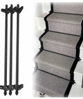 Get That Classic Look With Adjustable Stair Runner Rods In Vintage Brass. Black stair runner rods, 3-piece set, securing carpet on steps.