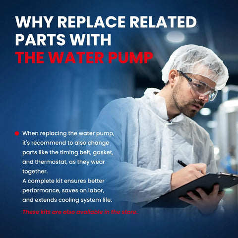 Technician in protective gear notes water pump replacement tips for Engine Water Pump For 2011-2021 Kia Sportage 2.4L Gas Models.