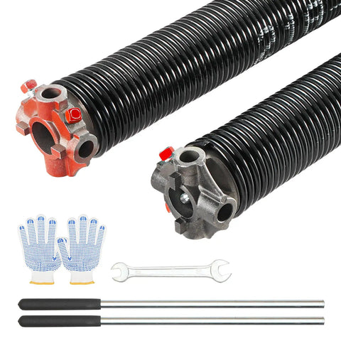 Garage Door Torsion Springs Pair With 0.218 Inch Wire, 2 Inch Inner Diameter, 24 Inch Length, Easy Install Non Slip Winding Bars, 16000 Cycles, Includes Gloves And Mounting Wrench, Electrophoresis Coated For Replacement