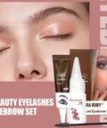 Beauty Eyelashes Eyebrow Set featuring eyelash and eyebrow dye and developer, showcasing rich color application.