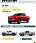 Durable Aluminum Roof Rack Cross Bars For 2024 2025 2026 Toyota Tacoma Double Cab Fitment display with images of red and gray trucks
